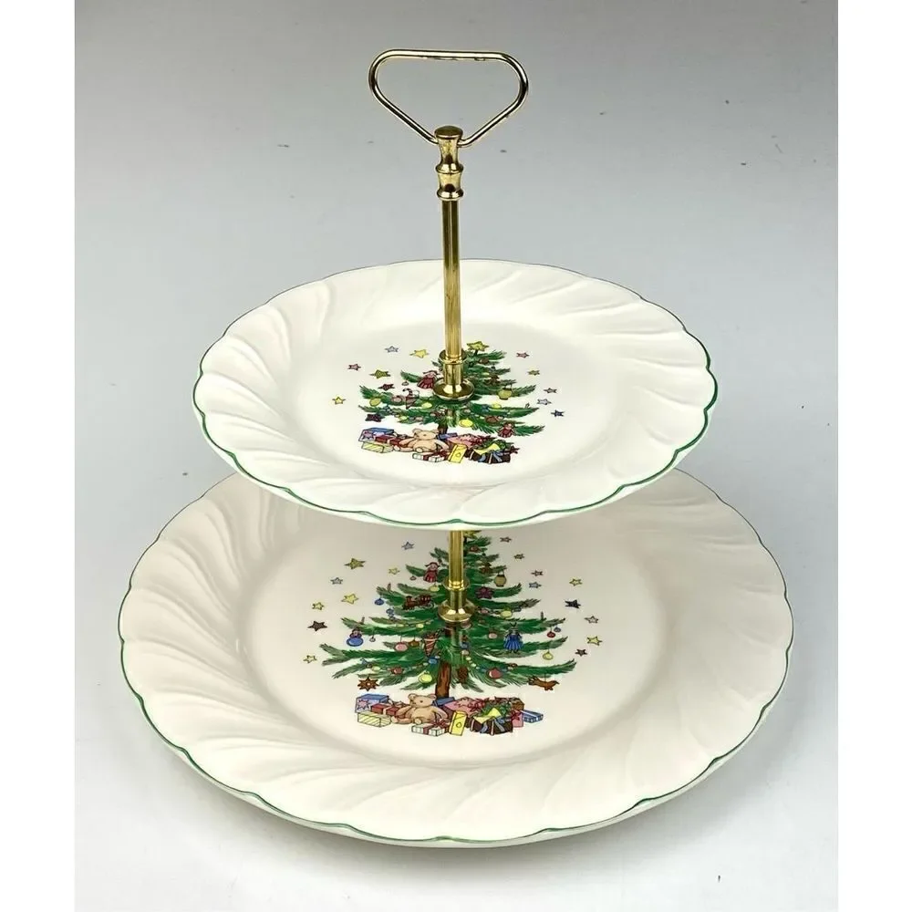 Vintage Nikko Two Tier Happy Holidays Christmas Serving Tray Made in Japan BB156